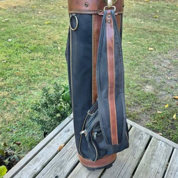 Vintage Pro Classic Nylon/Leather 14-way Golf Bag w/ Rain Cover & Carry Strap - Picture 4 of 10